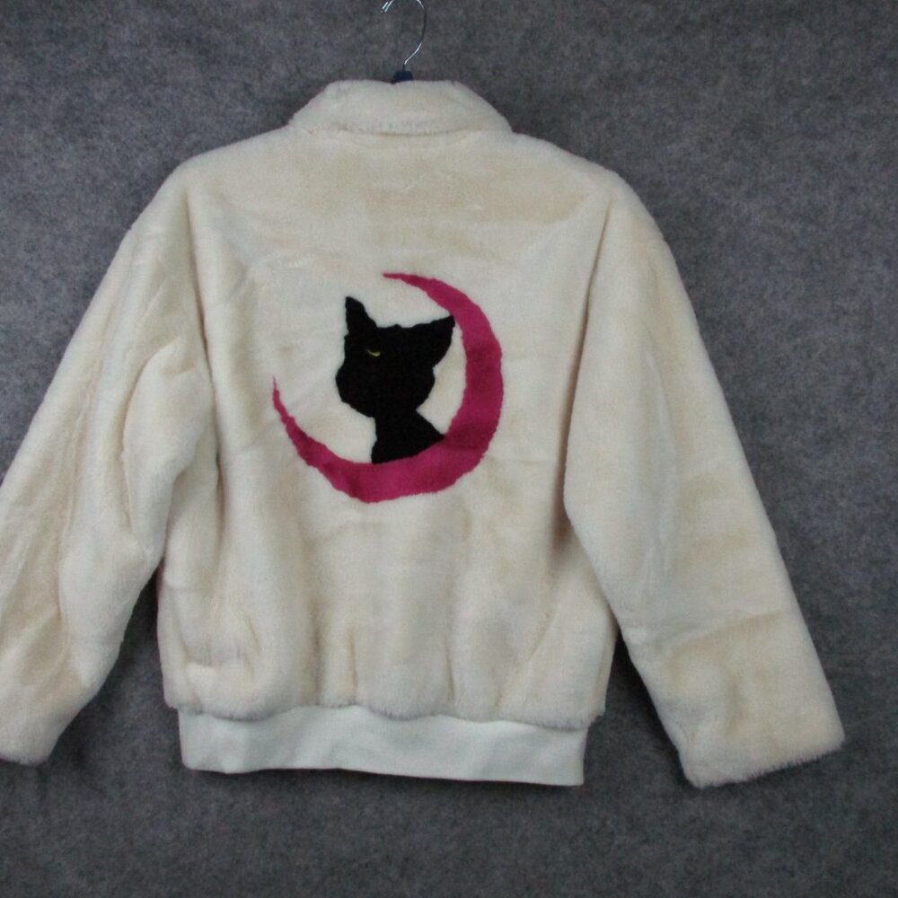 Lost Soul Faux Fur Coat Women Small Off White Cat Oversized Color Block Wool